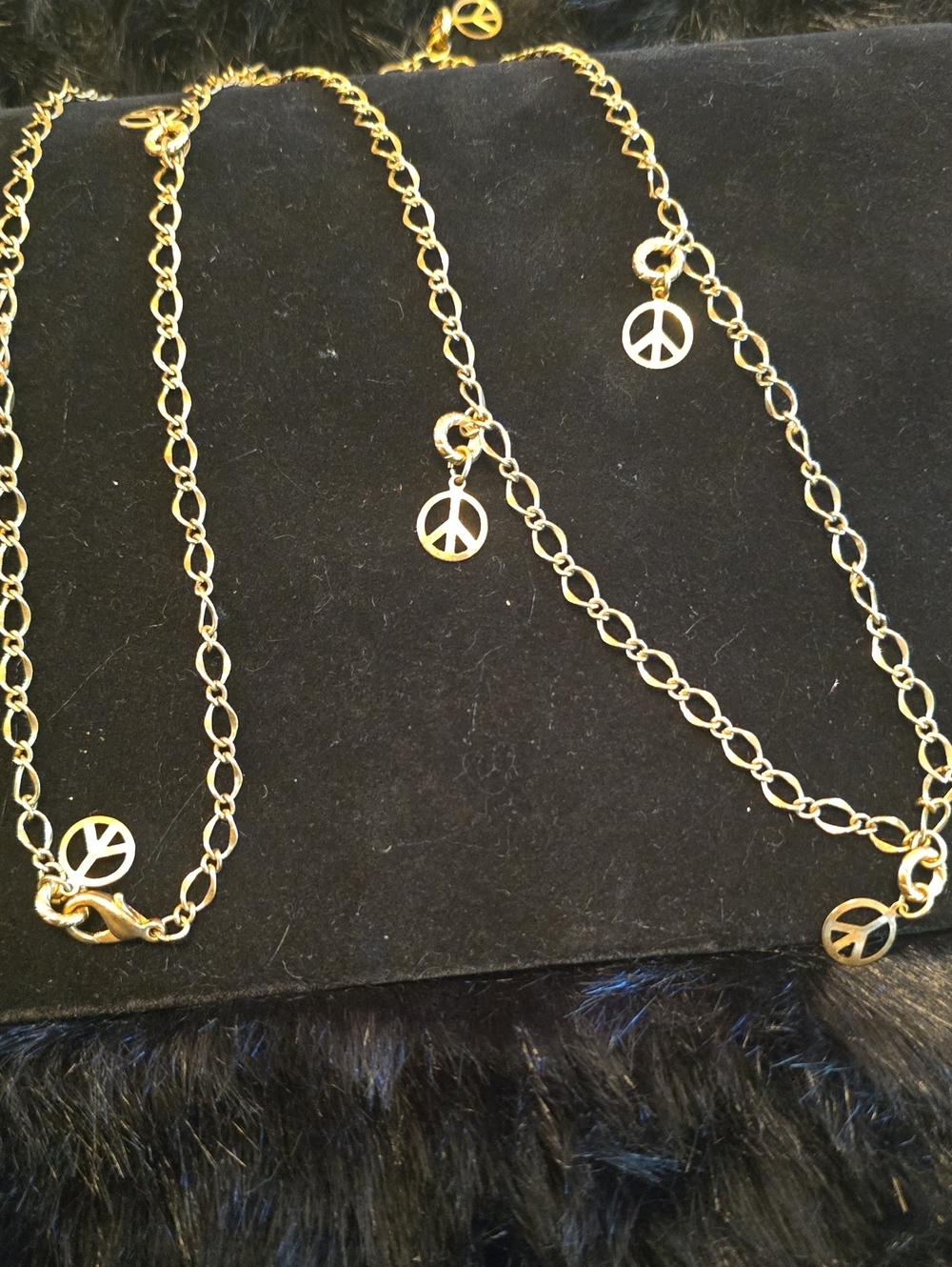 Gold Tone Peace Sign Charm Necklace - Women Jewelry